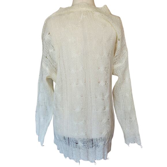 Anthropologie The Posey Stitchy Distressed Wool Blend Ivory Sweater - Small - Picture 4 of 7